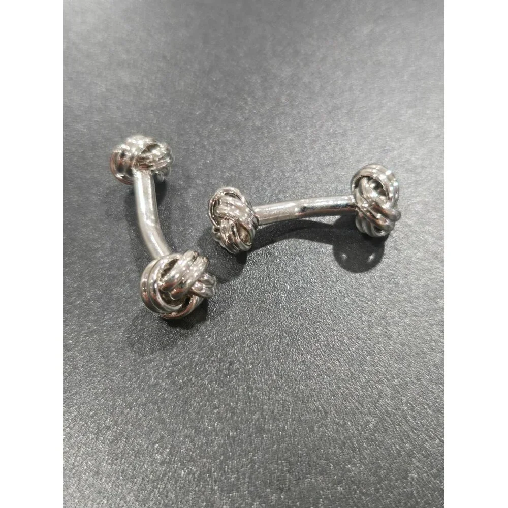 Double Knot Silver Toned Cufflinks For Men’s Formal Wear Unique Woven Design Pol - Picture 4 of 4